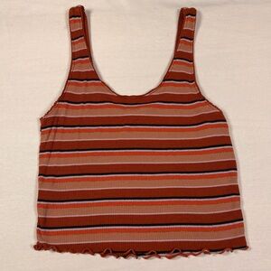 PacSun Orange and Tan Striped Ribbed Cropped Tank Top